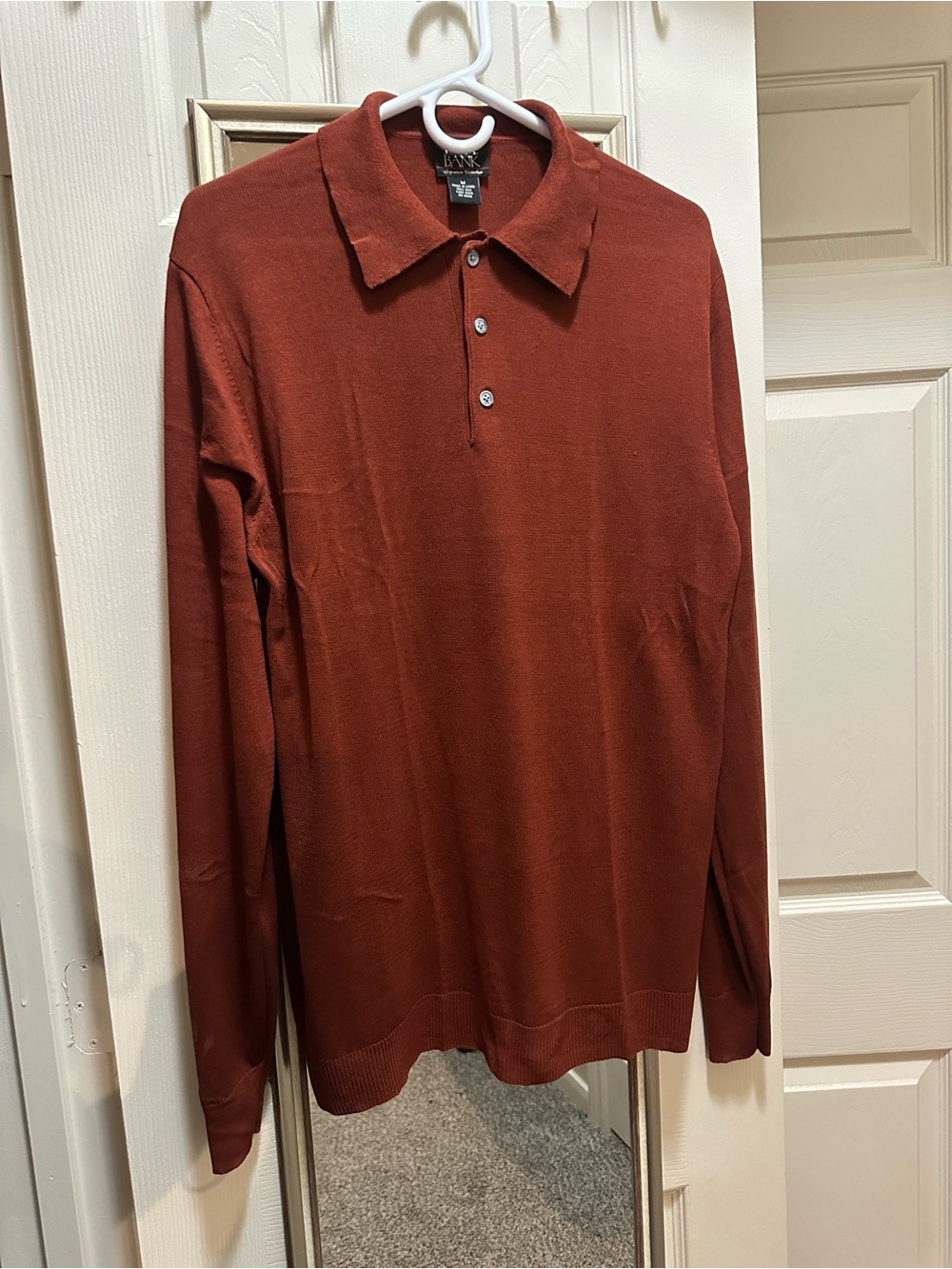 Josh A Bank Rust Color Medium 100 percent Silk Polo Long Sleeve